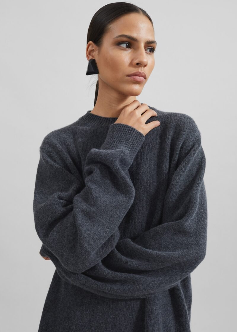 Knit Sweater Dress - Dark Grey Melange - Image 5