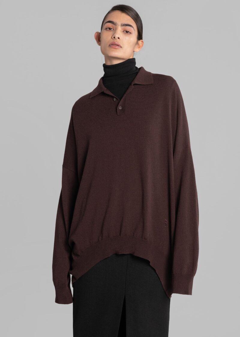 Wool Polo Sweater - Chocolate Plum - Image 8