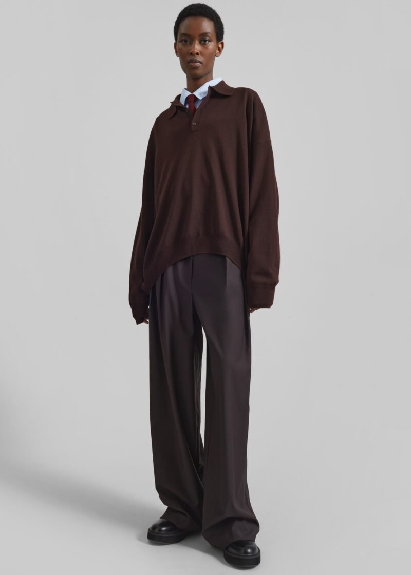 Wool Polo Sweater - Chocolate Plum - Image 9