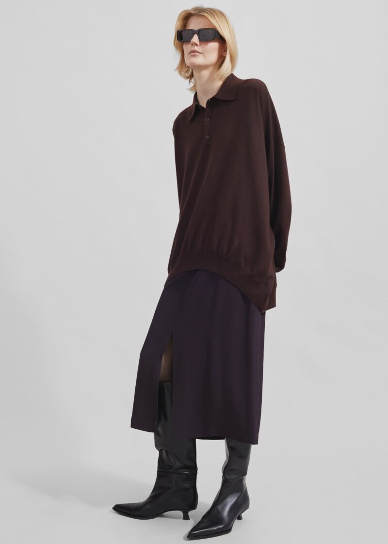 Wool Polo Sweater - Chocolate Plum - Image 4