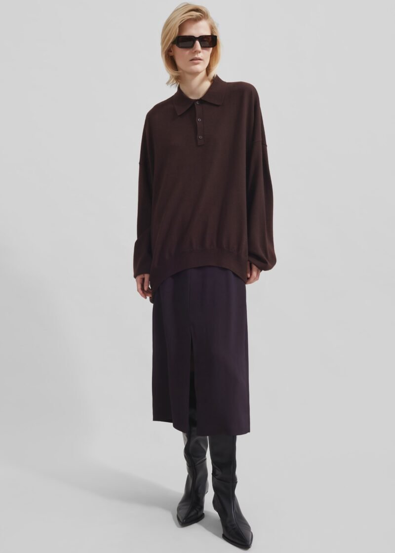 Wool Polo Sweater - Chocolate Plum - Image 11