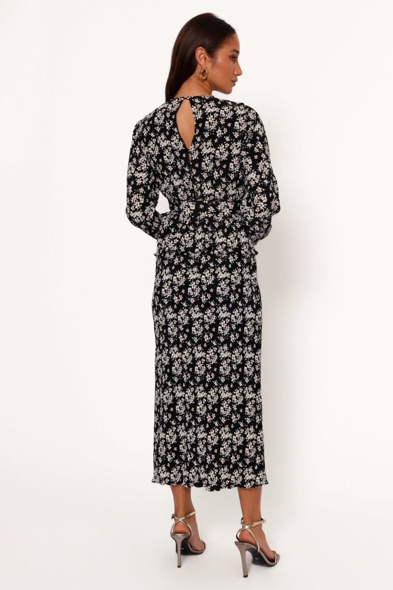 Pleat Midi Skirt - Black/White Floral - Image 6