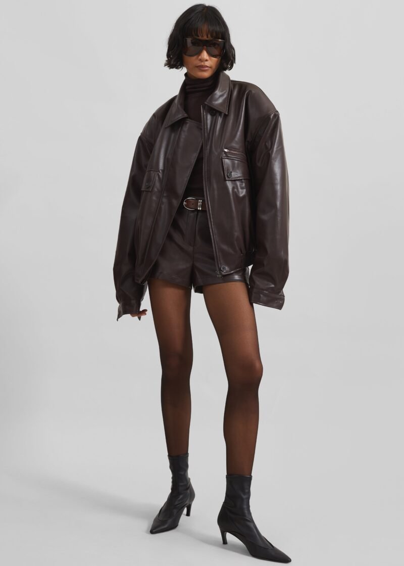 Padded Faux Leather Jacket - Brown - Image 5