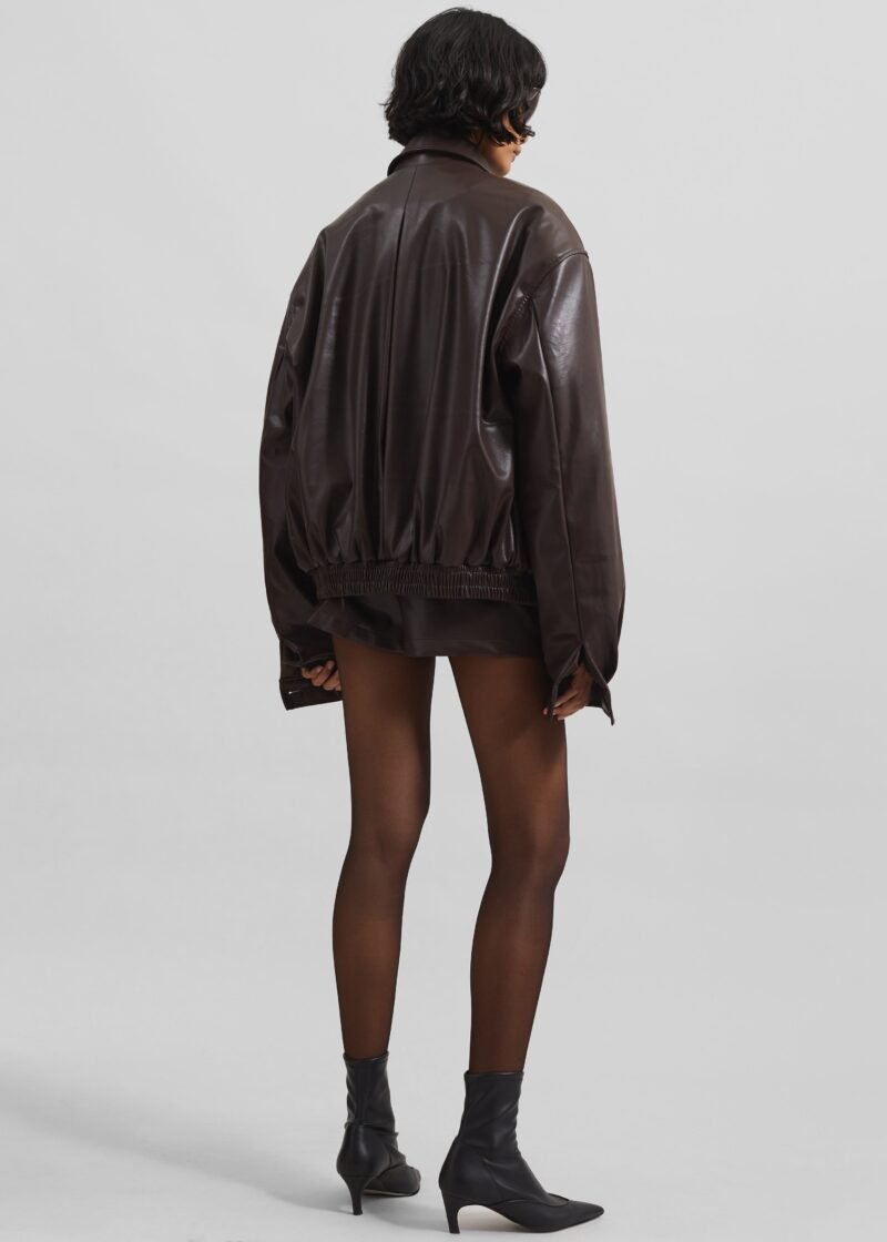 Padded Faux Leather Jacket - Brown - Image 7