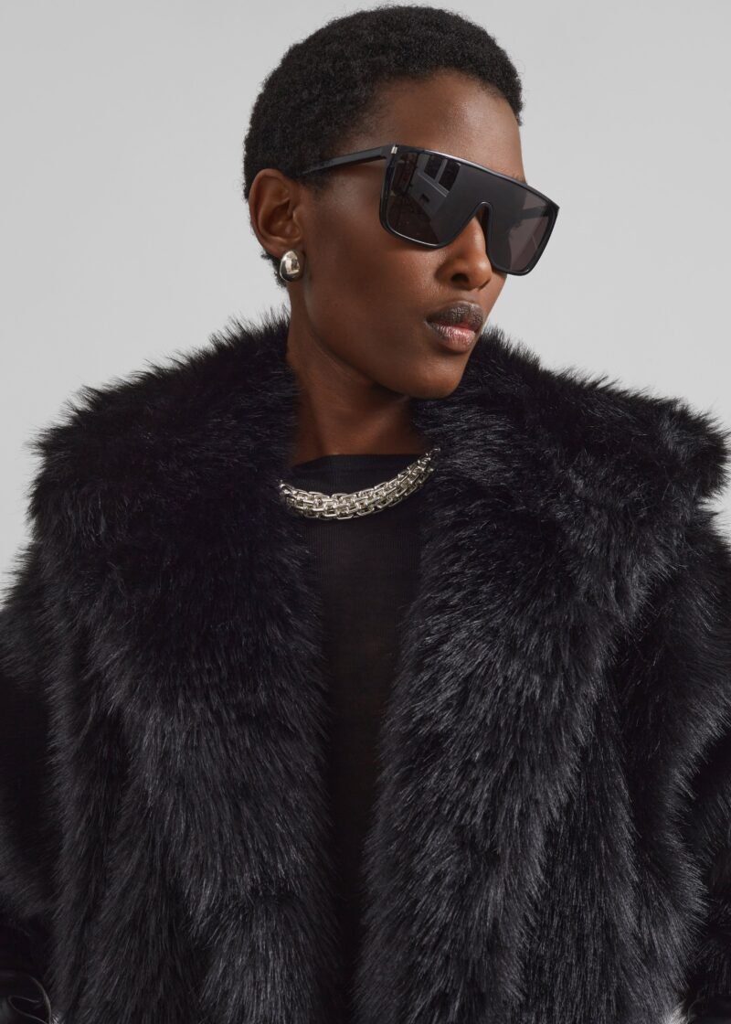 Faux Fur Hooded Jacket - Black - Image 2