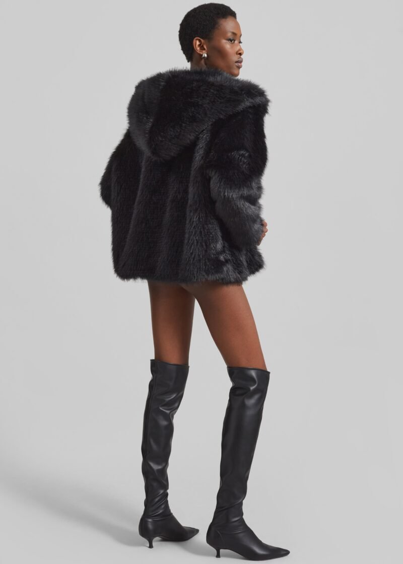 Faux Fur Hooded Jacket - Black - Image 8