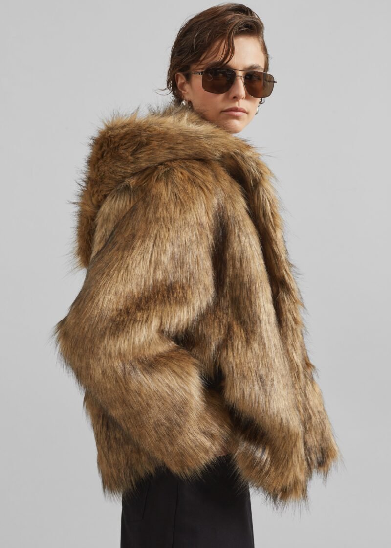 Faux Fur Hooded Jacket - Camel