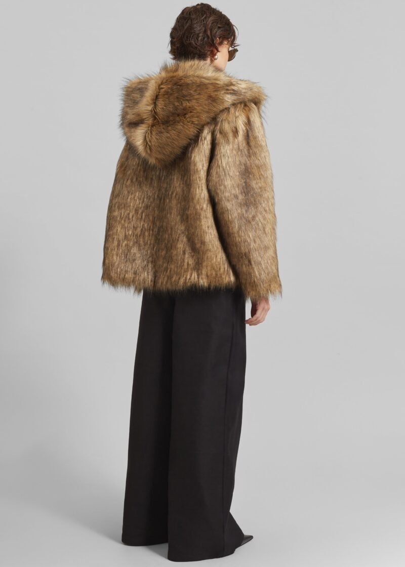 Faux Fur Hooded Jacket - Camel - Image 13
