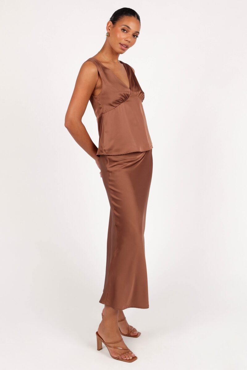Satin Midi Skirt - Banksia Brown - Image 7