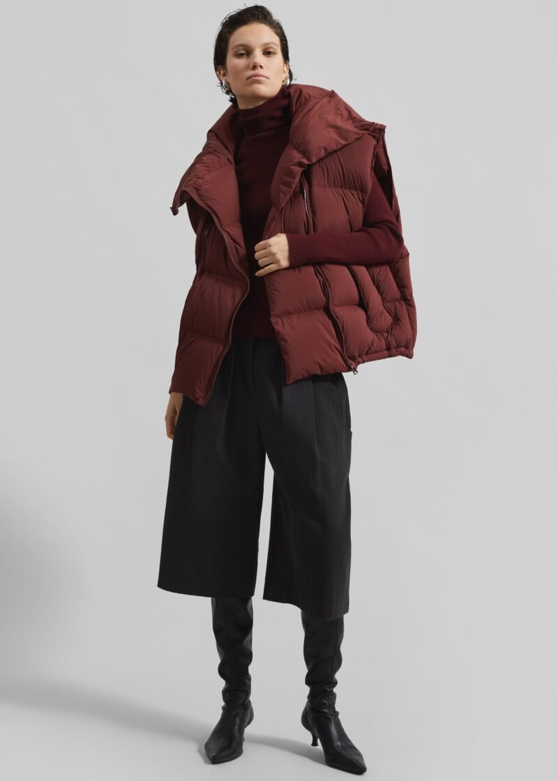 Sleeveless Puffer Vest - Burgundy - Image 5