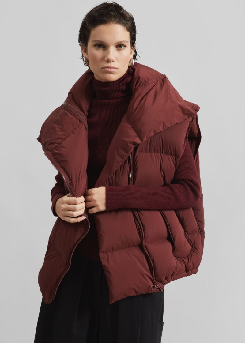 Sleeveless Puffer Vest - Burgundy - Image 6