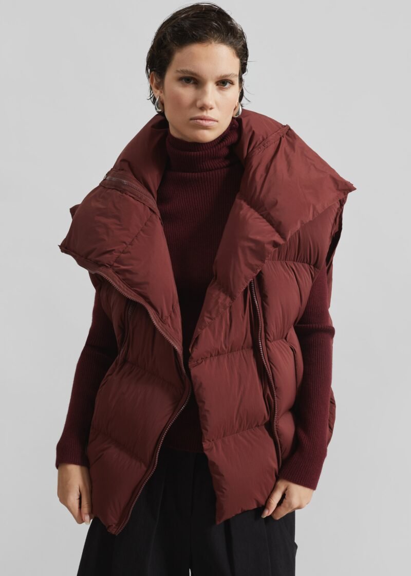 Sleeveless Puffer Vest - Burgundy - Image 2