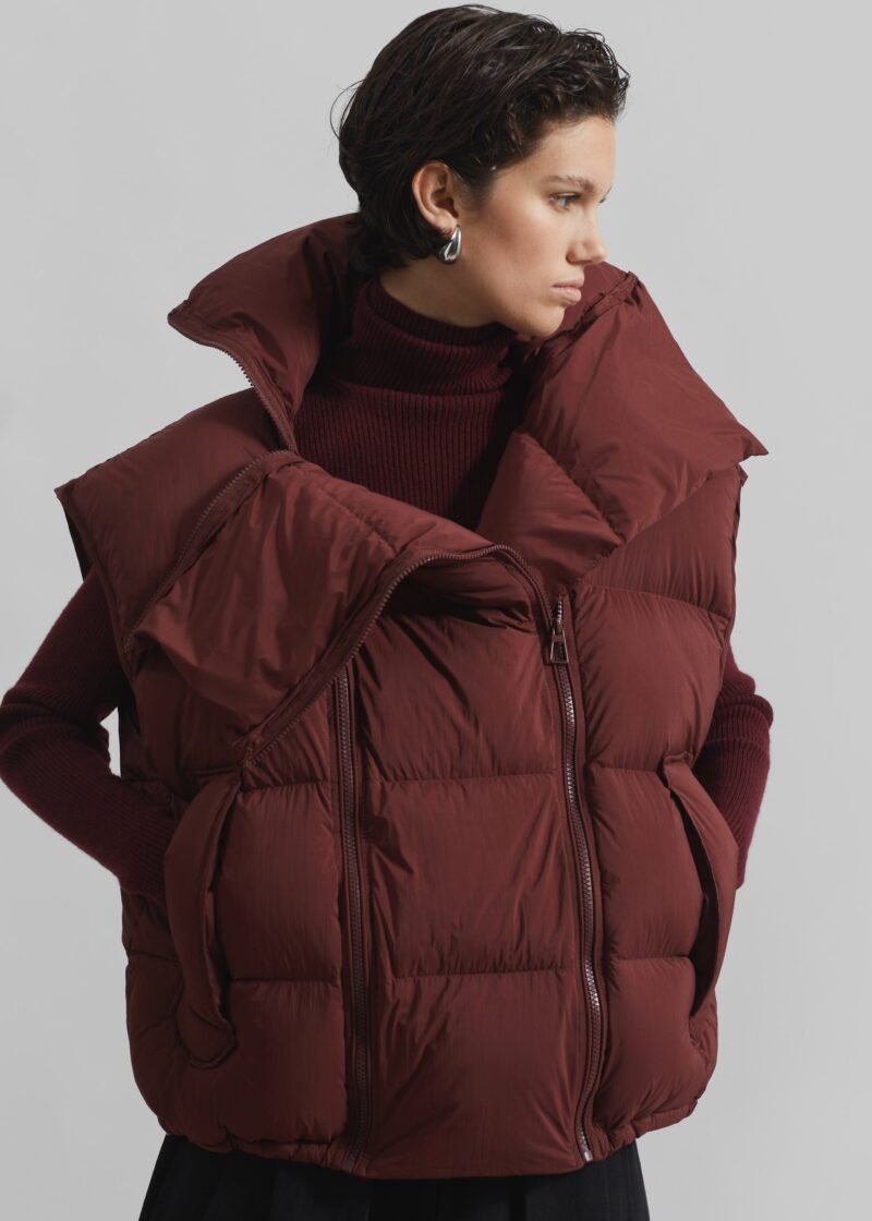 Sleeveless Puffer Vest - Burgundy - Image 3