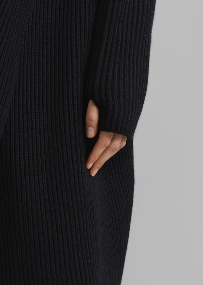 Hooded Oversized Long Cardigan - Black - Image 8