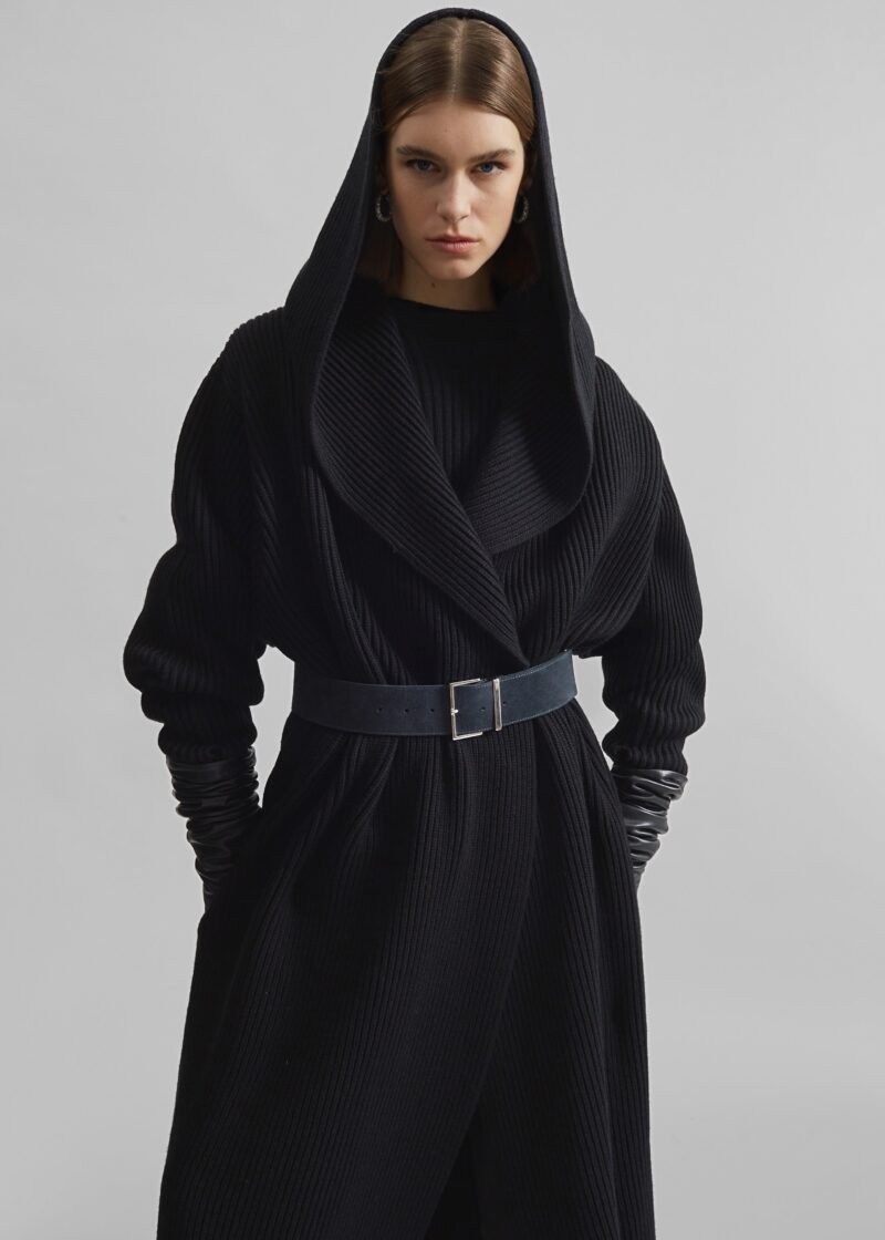 Hooded Oversized Long Cardigan - Black - Image 9