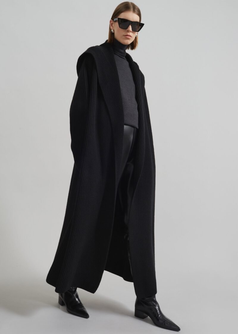 Hooded Oversized Long Cardigan - Black - Image 2