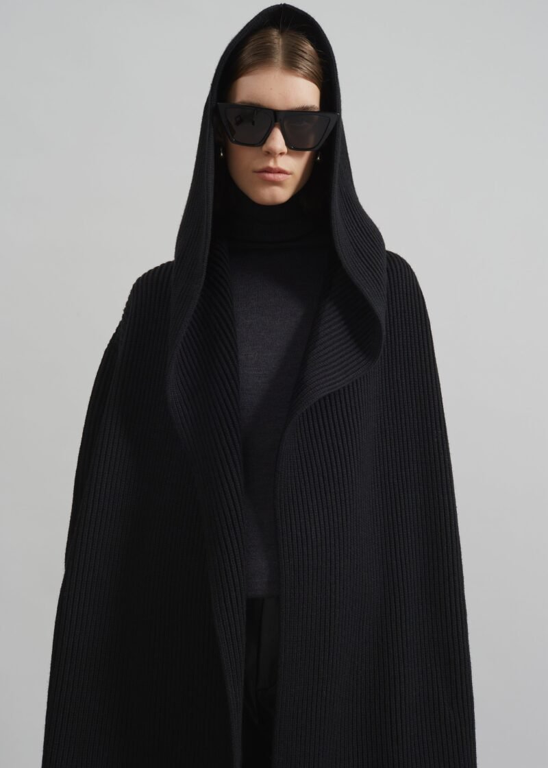 Hooded Oversized Long Cardigan - Black - Image 3