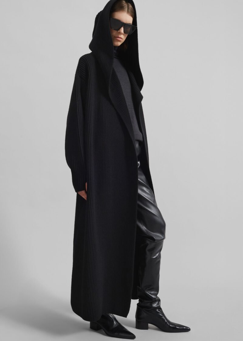 Hooded Oversized Long Cardigan - Black