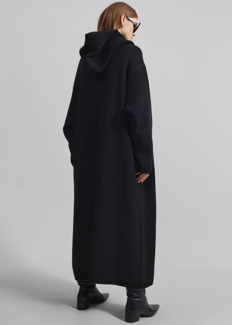 Hooded Oversized Long Cardigan - Black - Image 10