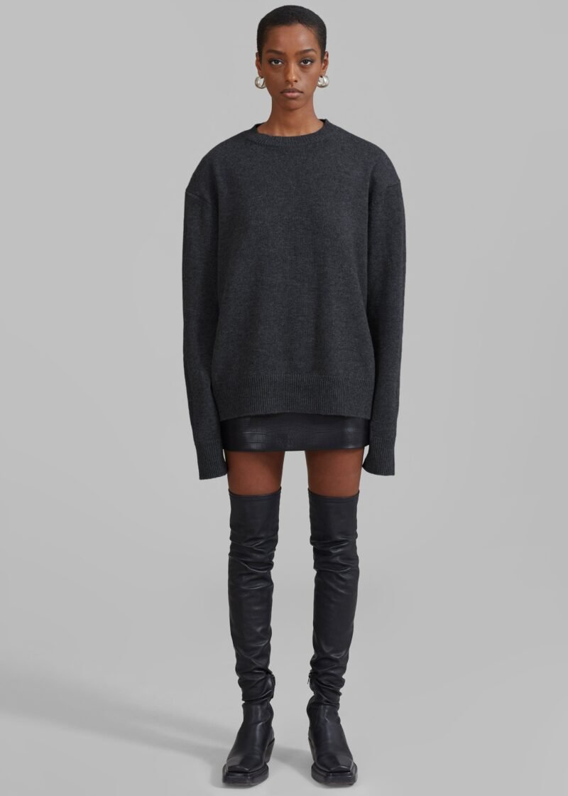 Padded Knit Sweater - Dark Grey Melange - Image 6