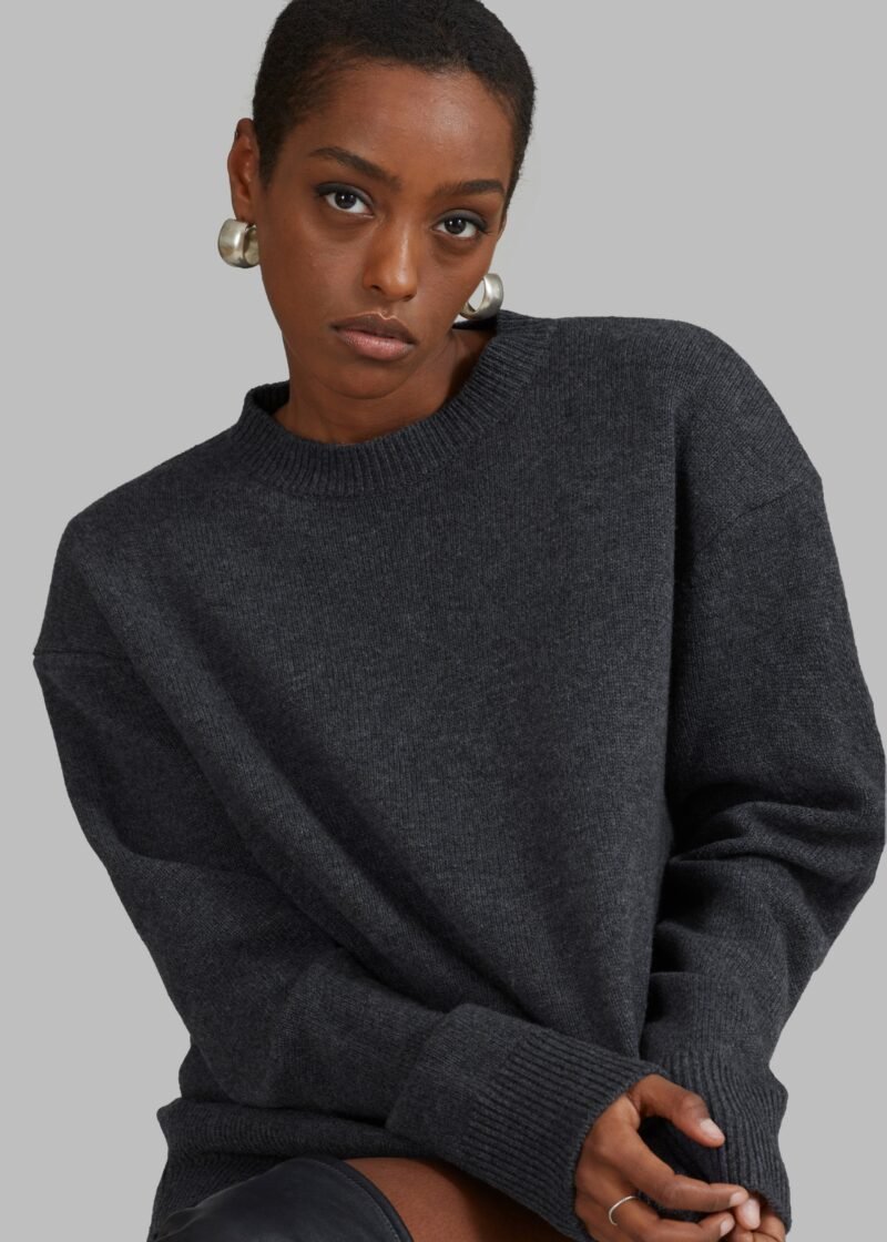 Padded Knit Sweater - Dark Grey Melange - Image 3