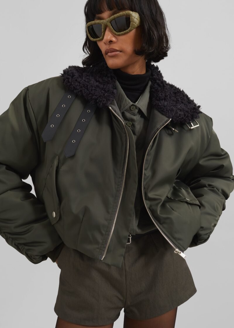 Cropped Bomber Jacket - Khaki