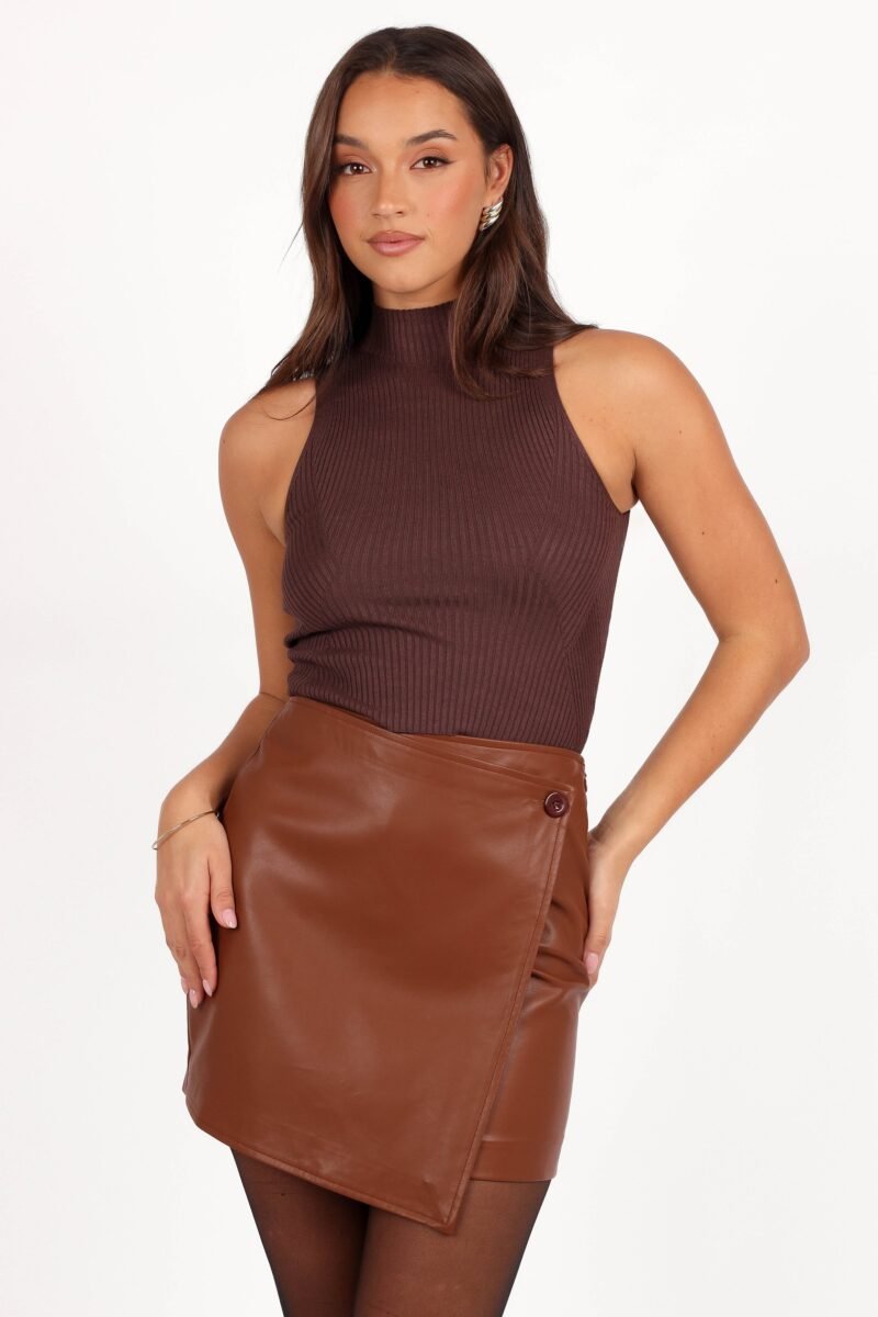 Faux Leather Mini Skirt - Camel - Image 3