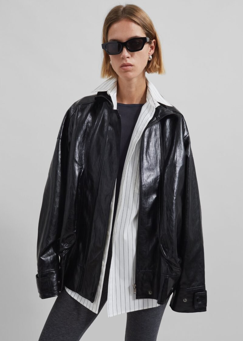 Faux Leather Jacket - Black - Image 11
