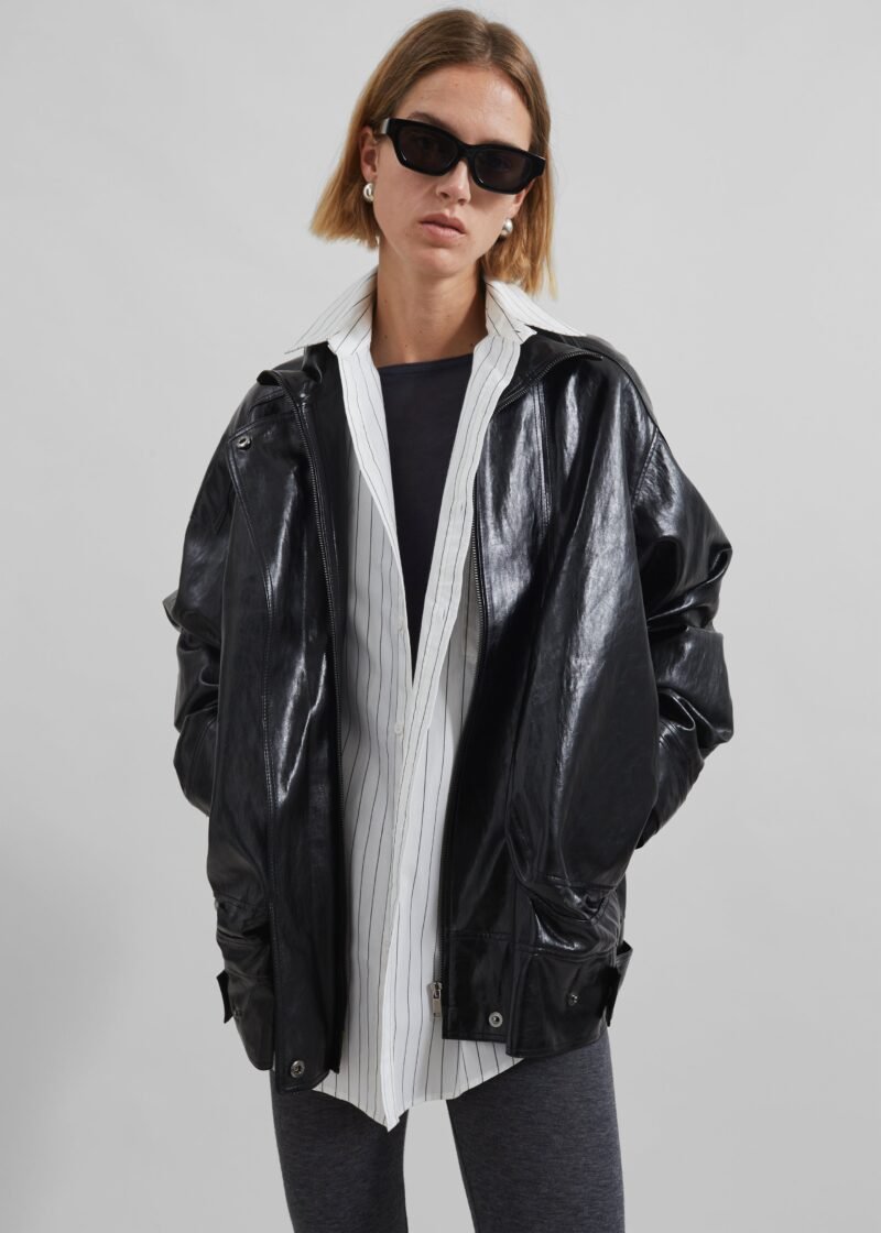 Faux Leather Jacket - Black - Image 7