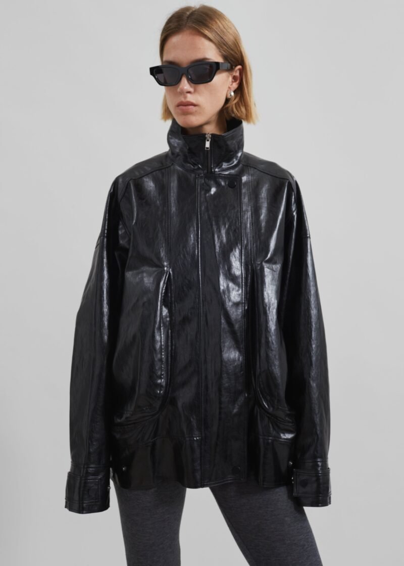 Faux Leather Jacket - Black - Image 4