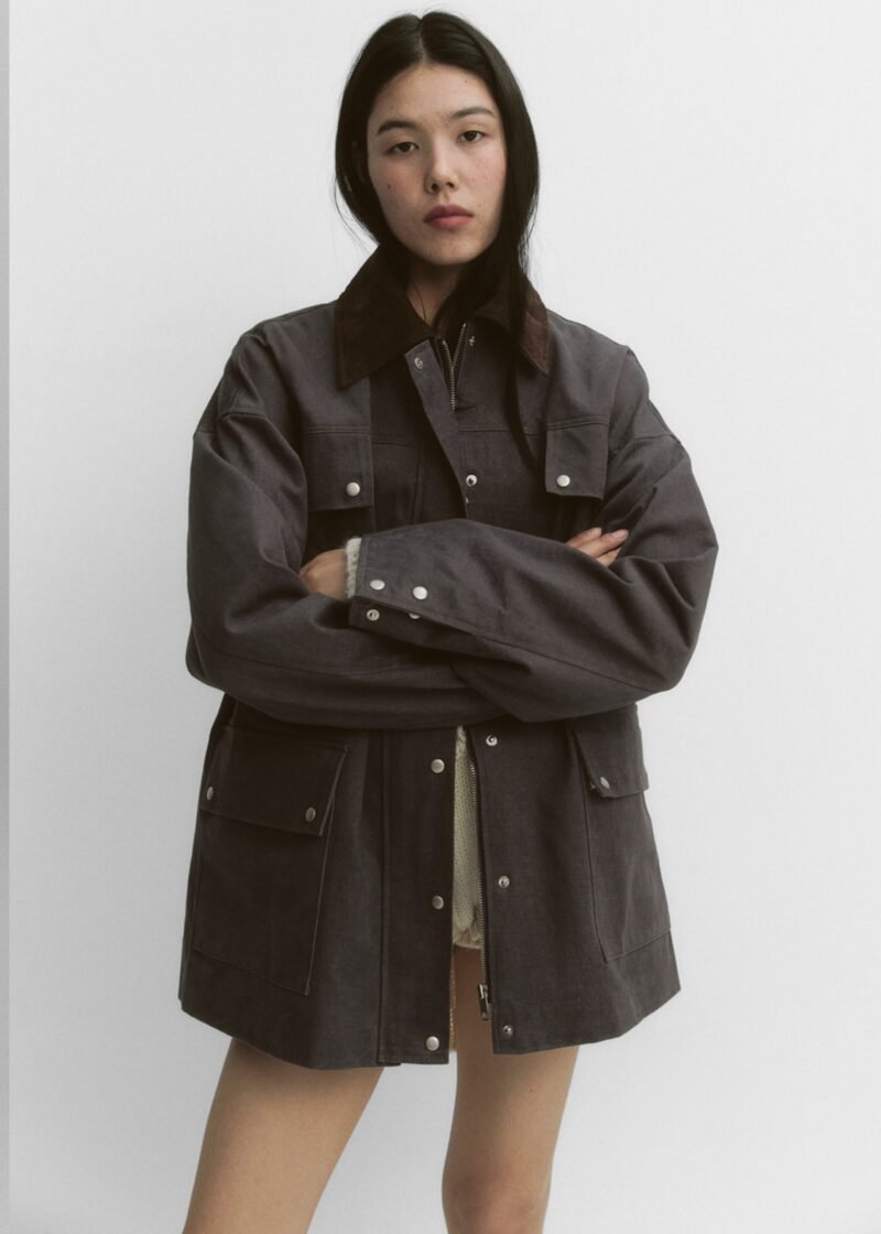 Contrast Collar Cargo Jacket - Charcoal - Image 15