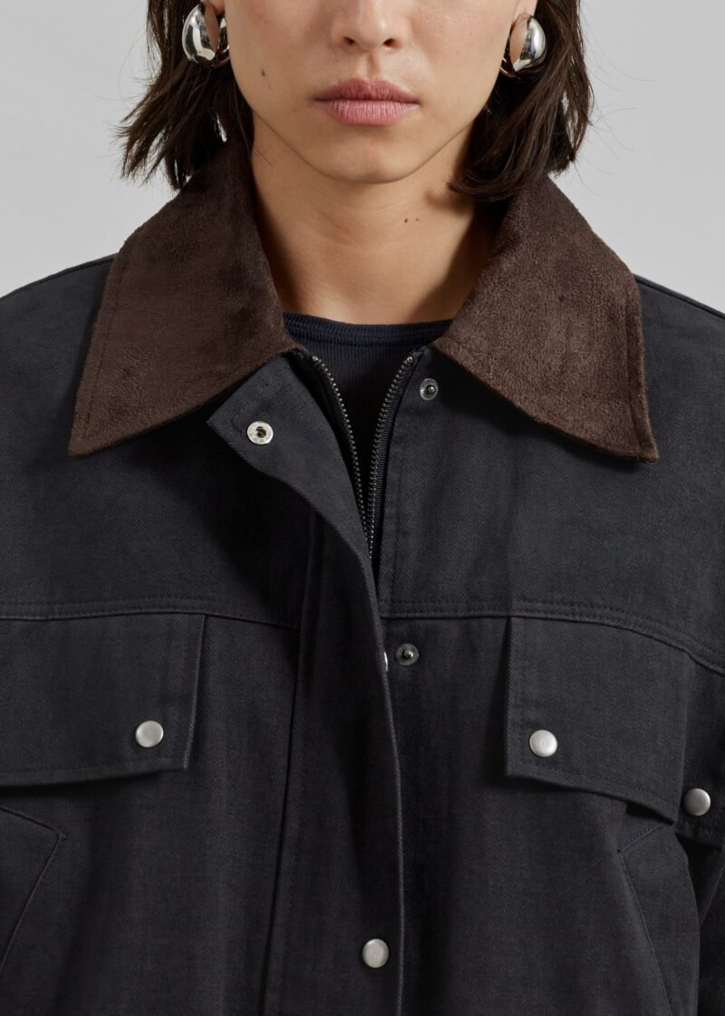 Contrast Collar Cargo Jacket - Charcoal - Image 8