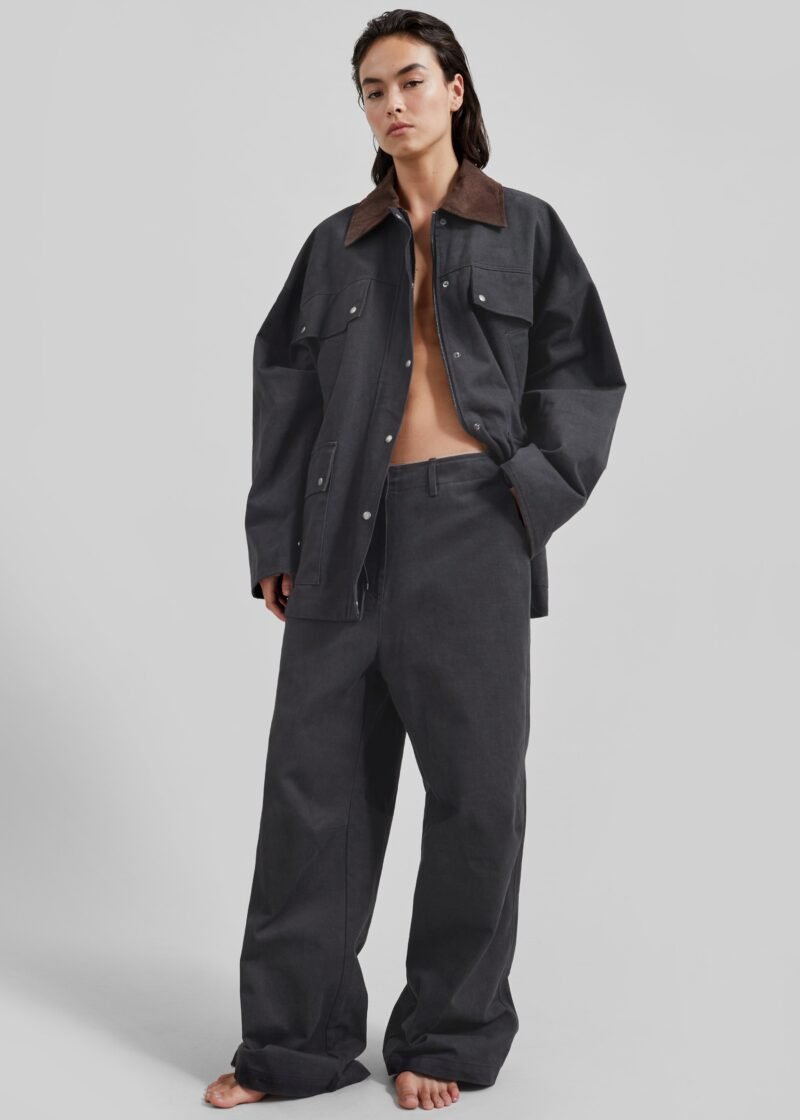 Contrast Collar Cargo Jacket - Charcoal - Image 11