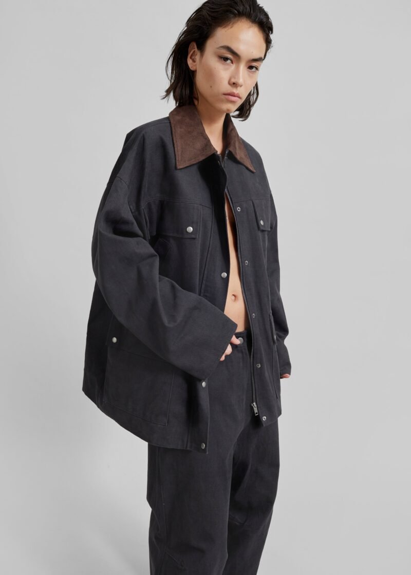 Contrast Collar Cargo Jacket - Charcoal - Image 7