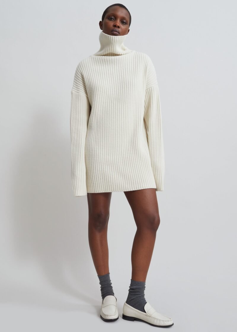 Ribbed Sweater Dress - Cream - Image 4