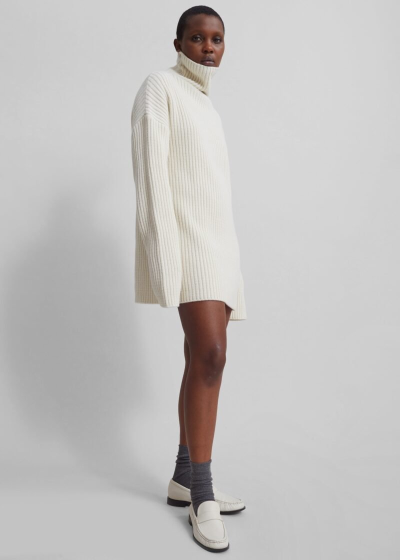 Ribbed Sweater Dress - Cream - Image 10