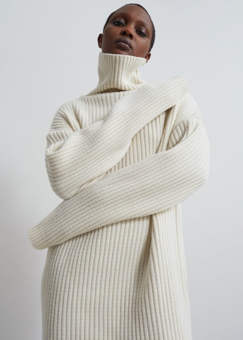 Ribbed Sweater Dress - Cream - Image 5