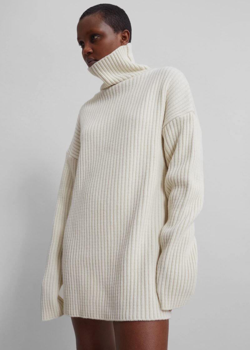 Ribbed Sweater Dress - Cream - Image 8