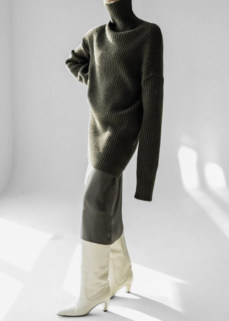 Ribbed Sweater Dress - Khaki - Image 2