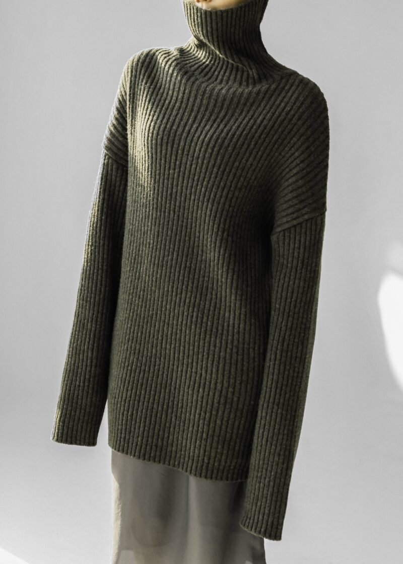 Ribbed Sweater Dress - Khaki - Image 3