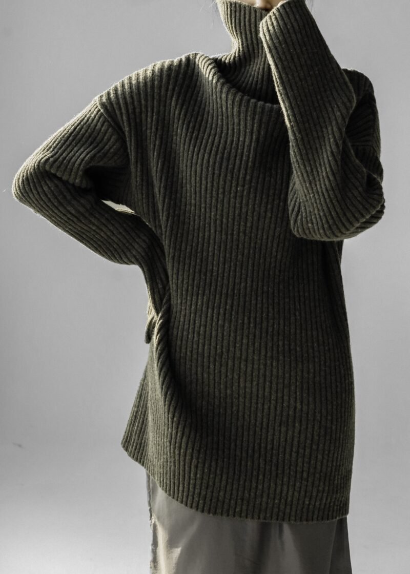 Ribbed Sweater Dress - Khaki - Image 6