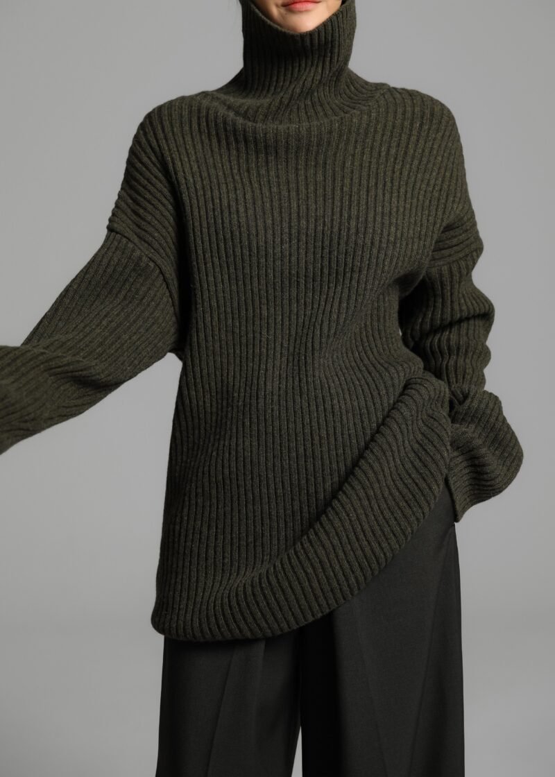 Ribbed Sweater Dress - Khaki - Image 5