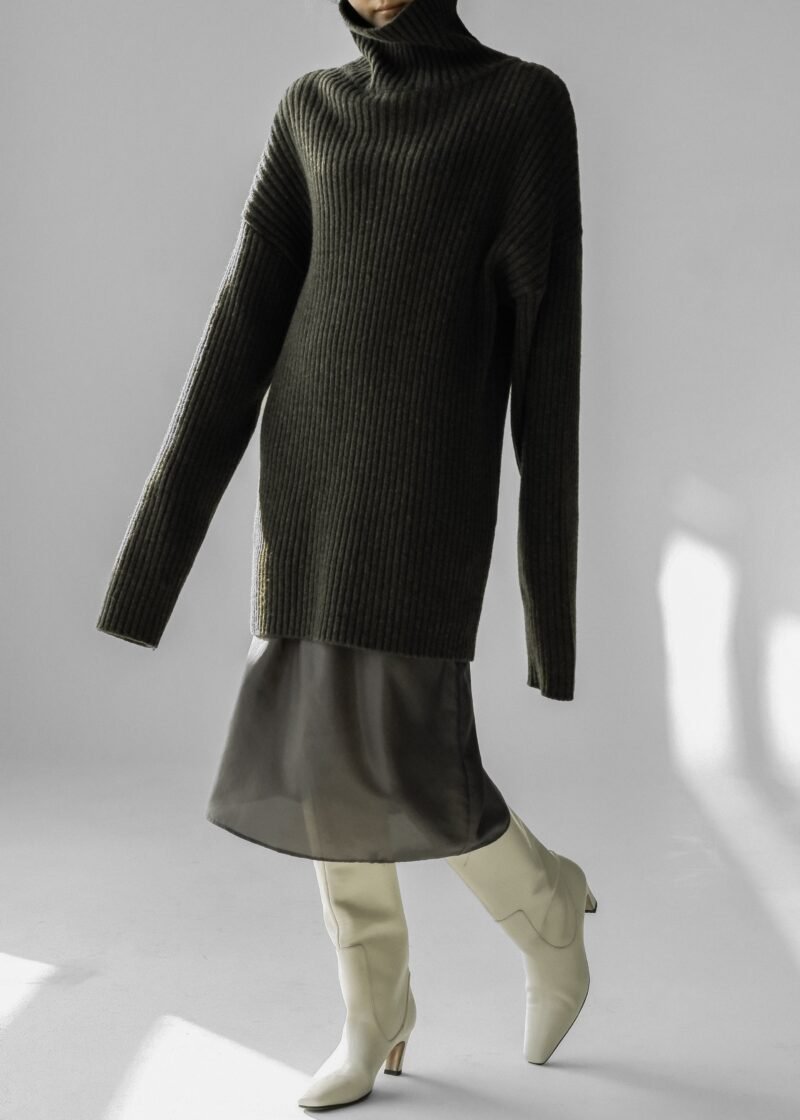 Ribbed Sweater Dress - Khaki - Image 13