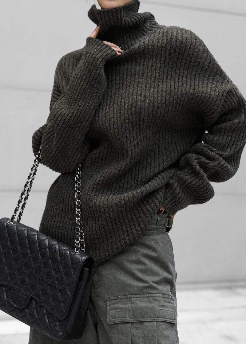 Ribbed Sweater Dress - Khaki - Image 9