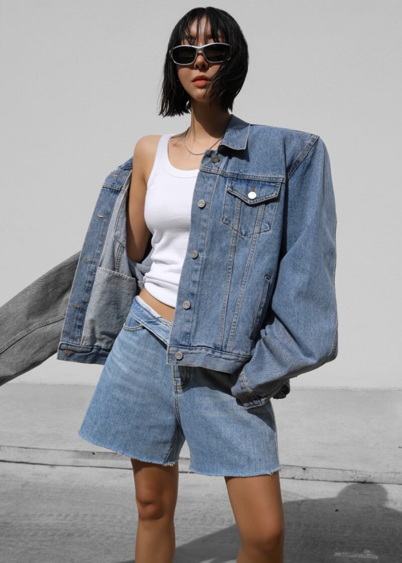 Padded Denim Jacket - Light Wash - Image 13