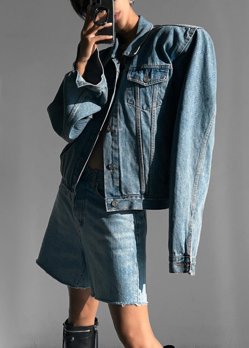 Padded Denim Jacket - Light Wash - Image 3
