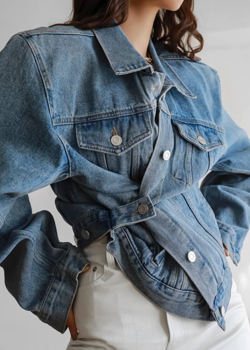 Padded Denim Jacket - Light Wash - Image 5