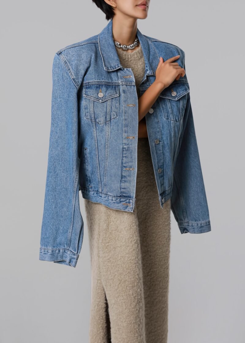 Padded Denim Jacket - Light Wash - Image 11