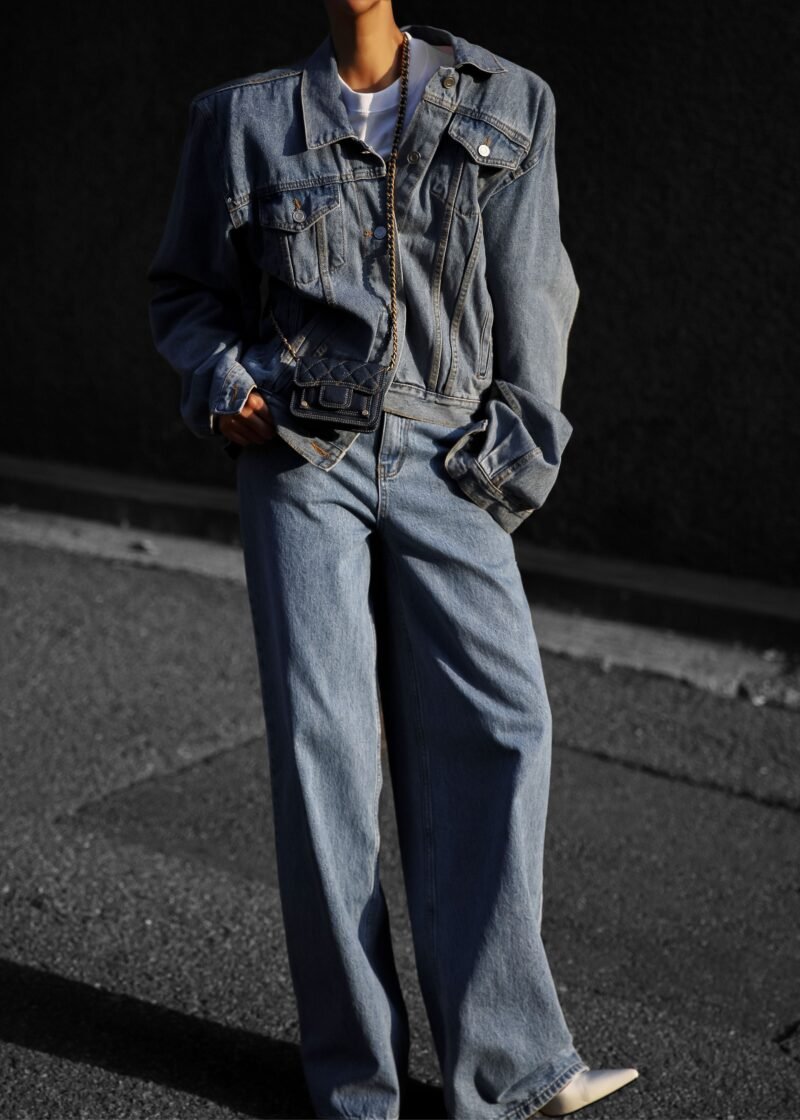 Padded Denim Jacket - Light Wash - Image 8
