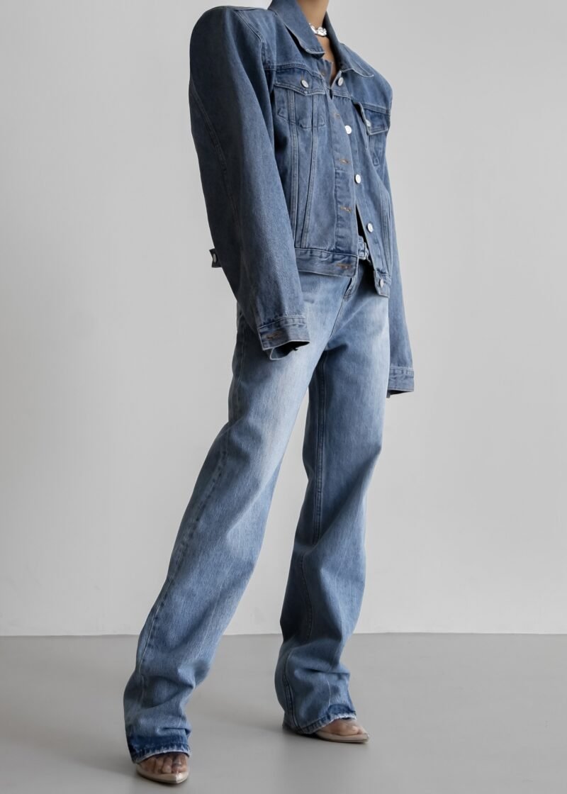 Padded Denim Jacket - Light Wash - Image 9